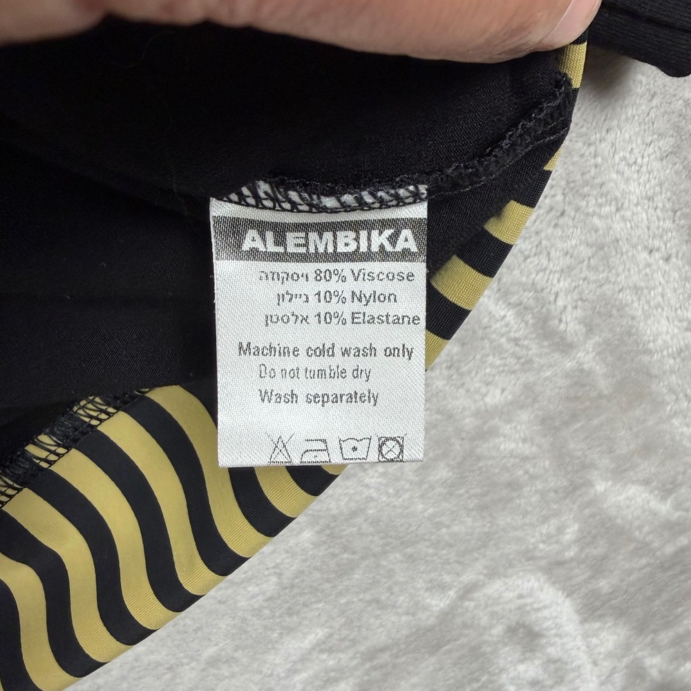 Tekbika by Alembika Top Dunes Size M Womens Black Boxy Striped Hem Art To Wear - Picture 7 of 12